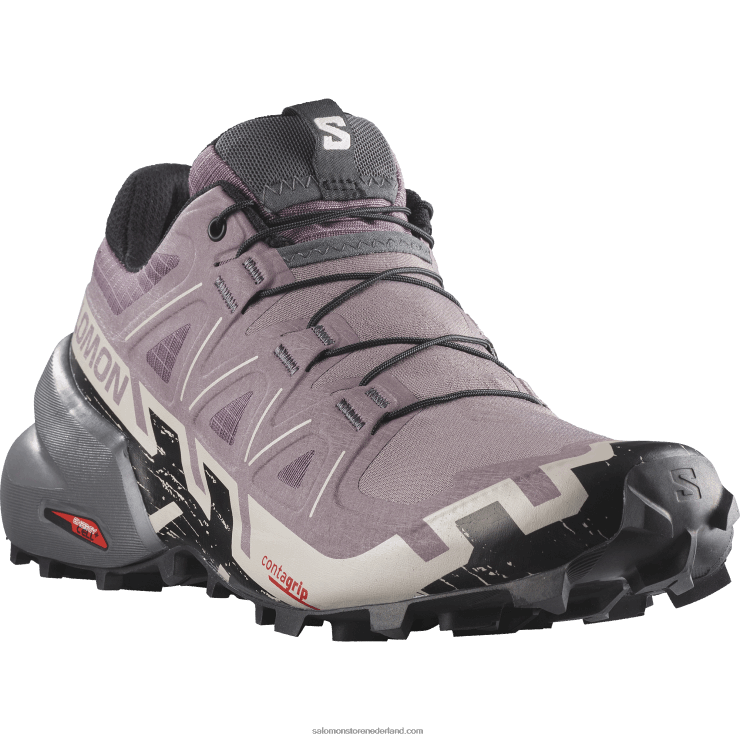 trailrunningschoenen voor dames - speedcross 6 Salomon 22DD81504 maanlandschap/zwart/as van rozen