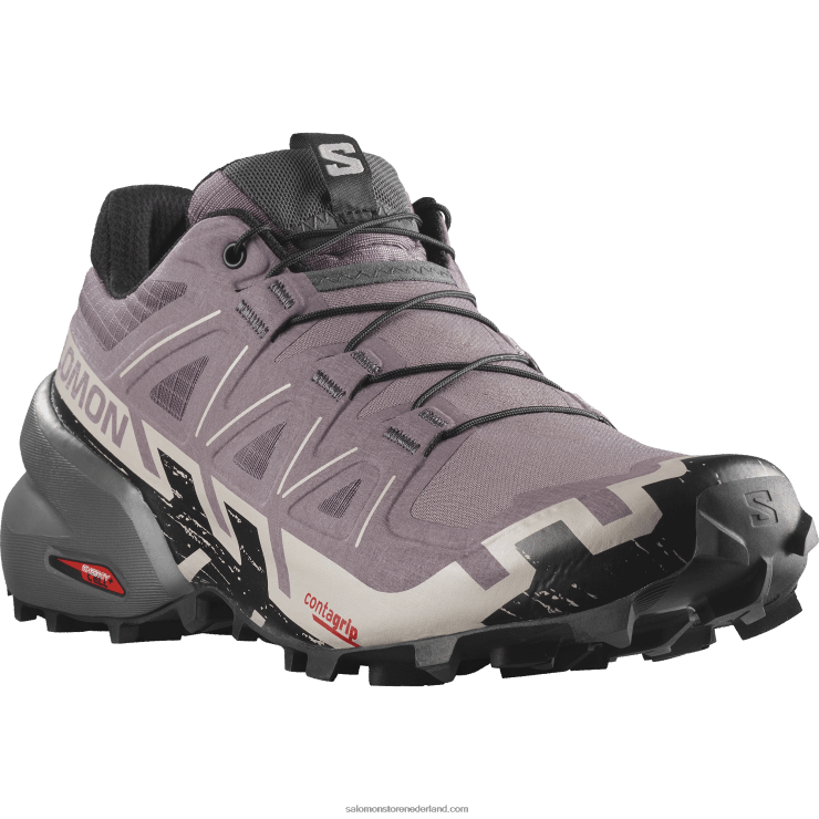 trailrunningschoenen voor dames - speedcross 6 breed Salomon 22DD81522 maanlandschap/zwart/as van rozen