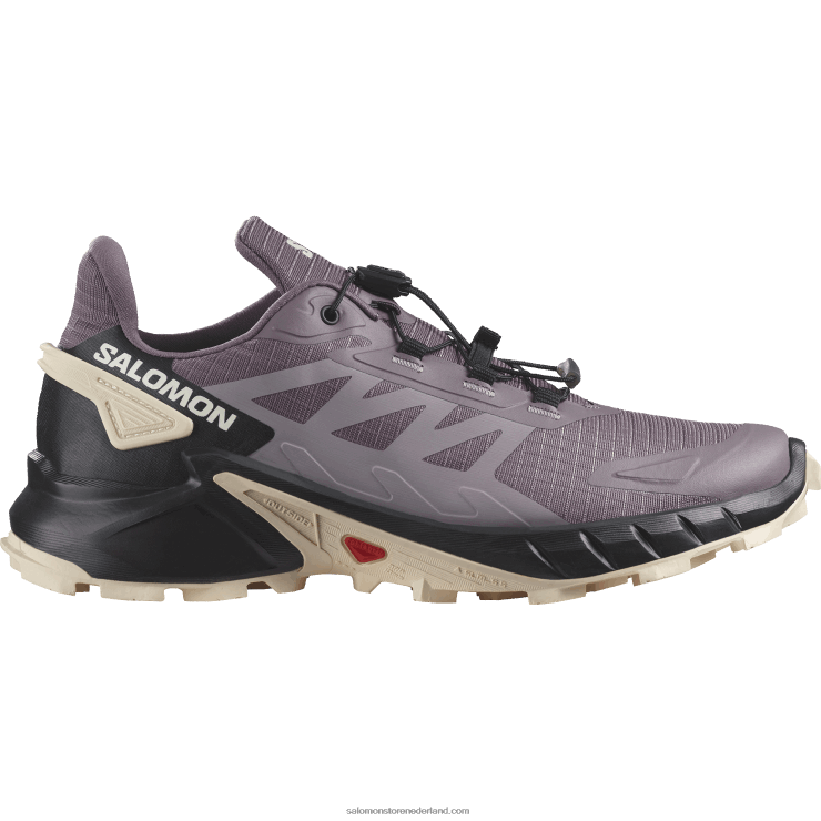 trailrunningschoenen voor dames - supercross 4 Salomon 22DD81545 maanlandschap/zwart/tedere perzik