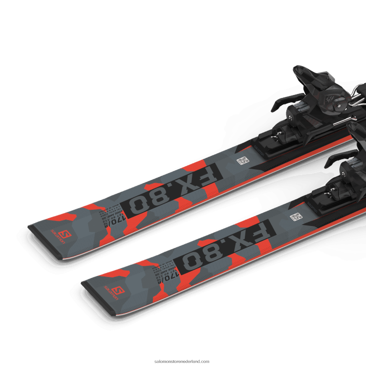 skipakket voor dames op de piste - s/force fx.80 (en m11) Salomon 22DD81025 zwart/neon koraal/castelrock