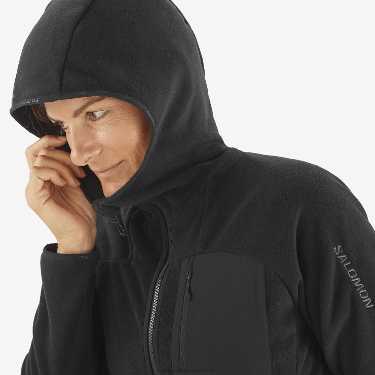 damestussenlaagjack met capuchon - omtrek polartec Salomon 22DD8861 diep zwart