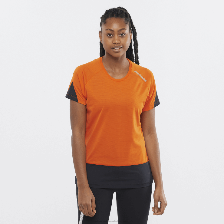 dames T-shirt met korte mouwen - cross run Salomon 22DD8886 scharlaken ibis/donkerzwart/nocturne