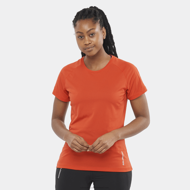 dames T-shirt met korte mouwen - cross run Salomon 22DD8887 vurig rood