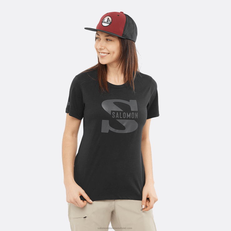 dames T-shirt met korte mouwen - outlife groot logo Salomon 22DD8903 zwart