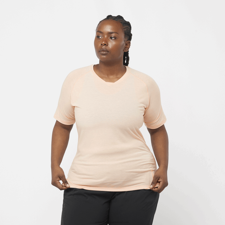 dames T-shirt met korte mouwen - runlife Salomon 22DD8912 cremebruin/heide