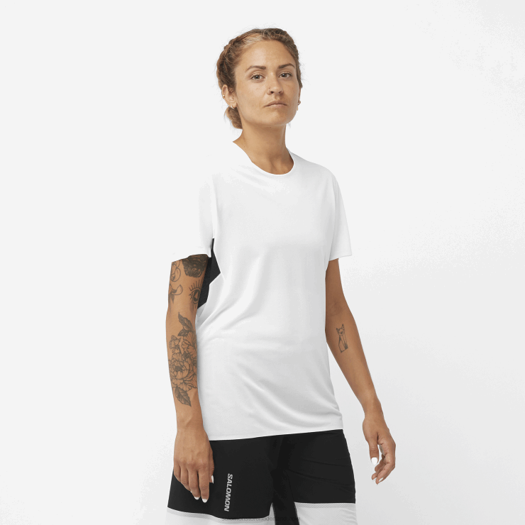 dames t-shirt met korte mouwen - shortney Salomon 22DD8911 wit/diep zwart