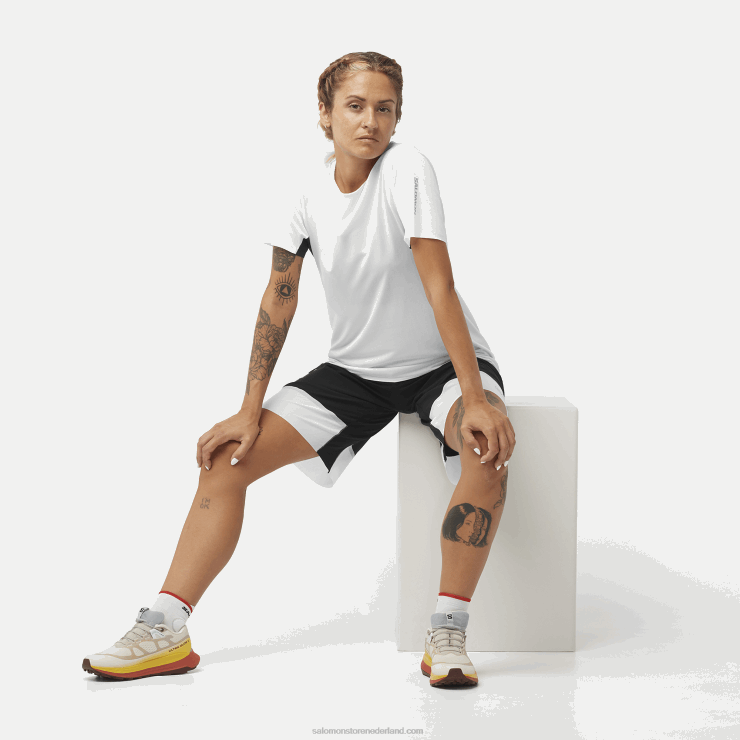 dames t-shirt met korte mouwen - shortney Salomon 22DD8911 wit/diep zwart