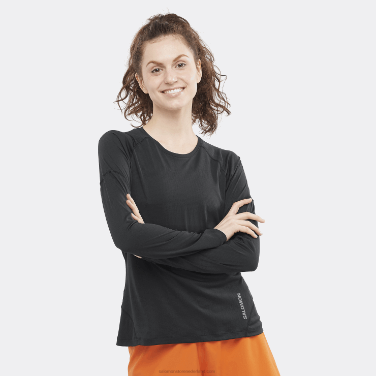 dames t-shirt met lange mouwen - cross run Salomon 22DD8918 diep zwart/capsule